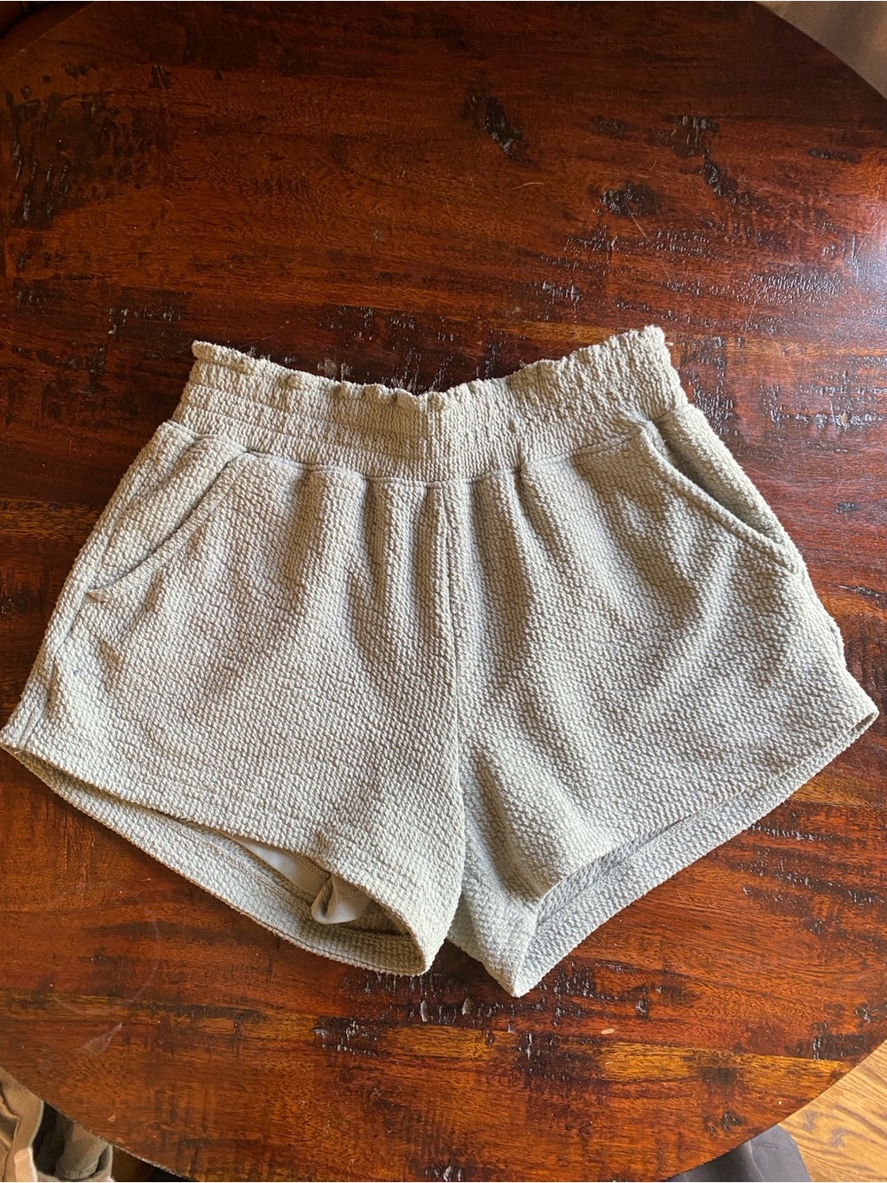 Abercrombie kids ribbed pull on shorts size 11/12 elastic waistband pocket sage